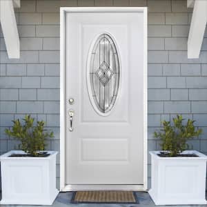 36 in. x 80 in. Element Series Padilla Oval Right-Hand Inswing White Primed Steel Prehung Front Door