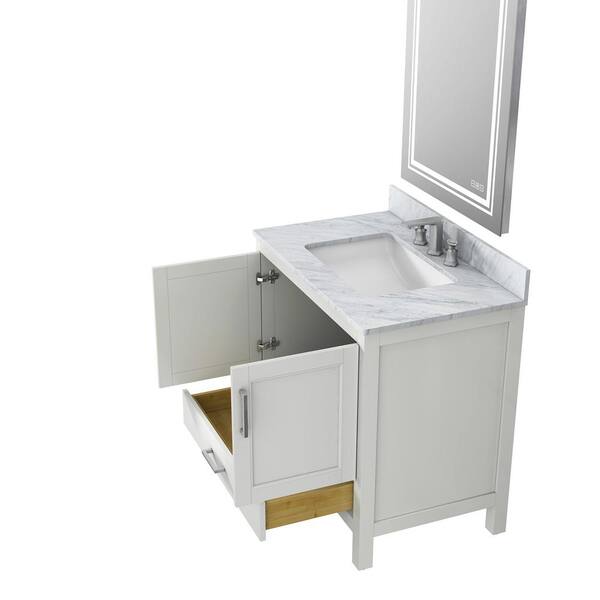 VANITYFUS 35.2 in. W x 21.65 in. D x 38.58 in. H Freestanding Bath Vanity in White with Carrara White Marble Top with White Basin