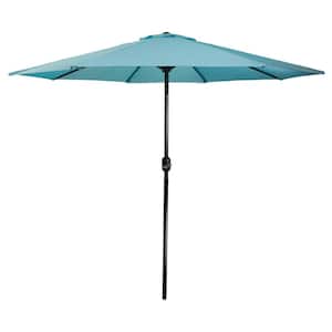 9 ft. Outdoor Market Tilt Patio Umbrella with Hand Crank in Turquoise Blue
