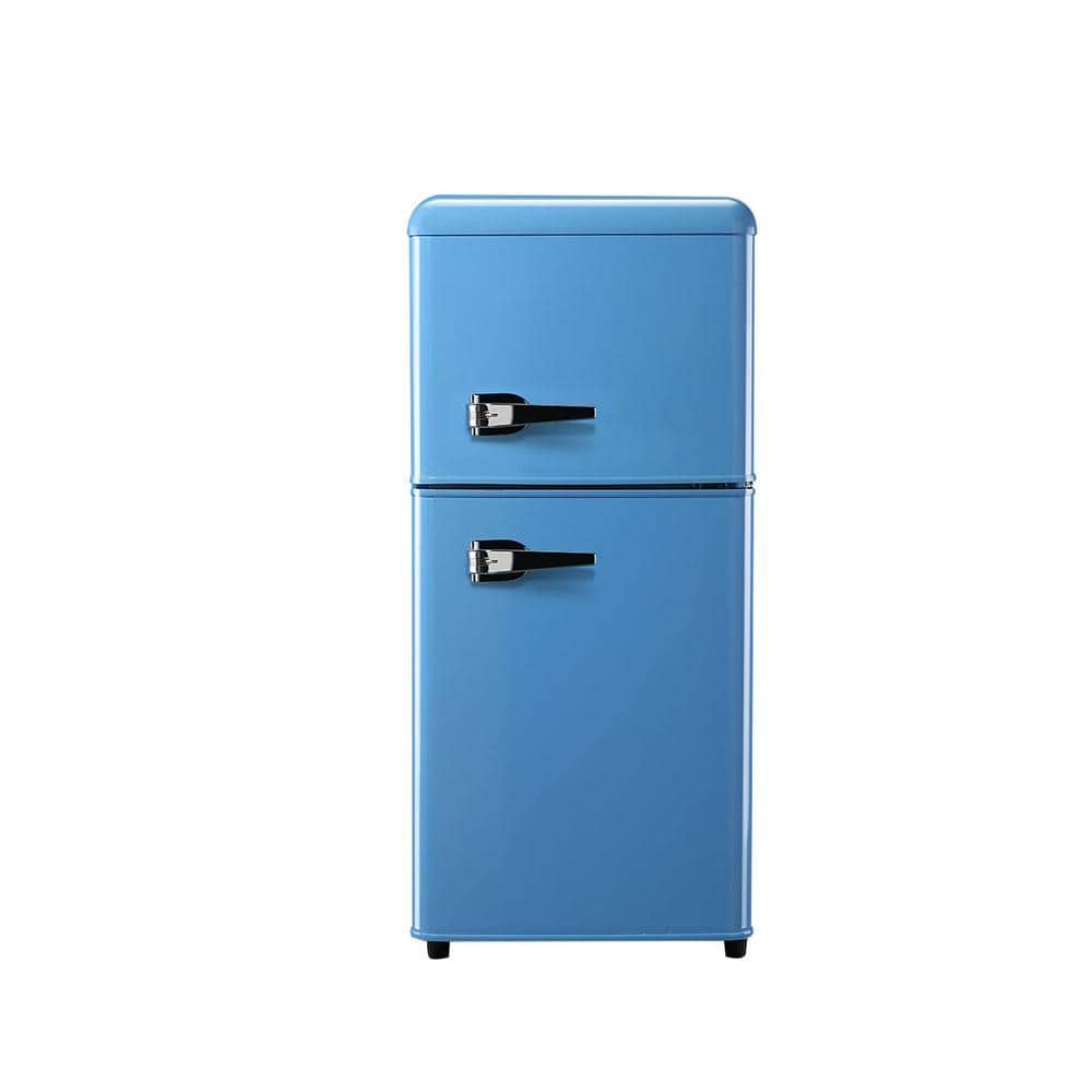 34.2 in. W 3.5 cu. ft. Mini Refrigerator in Blue with 2-Doors, 7-Level Thermostat and Removable Shelves