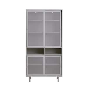 Grey-Beige 70.5 in. H Storage Cabinet with Metal Mesh Doors