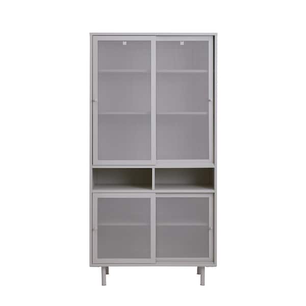 Unbranded Grey-Beige 70.5 in. H Storage Cabinet with Metal Mesh Doors