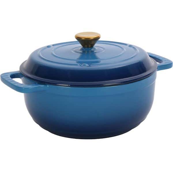 Cast Iron 7.5 qt. Cooking Pot Set - Gradient Blue Color - Includes 2-Silicone Gloves - Enamel Pot