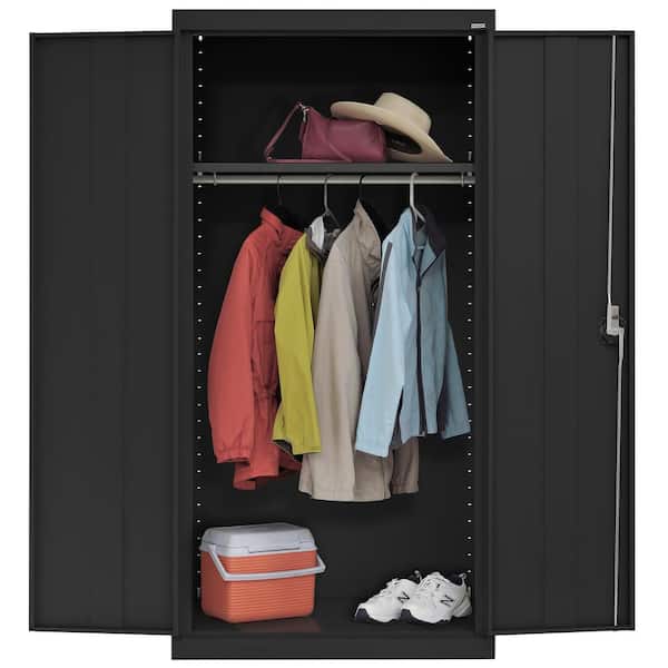 Elite Series 36 in. W x 72 in. H x 24 in. D 22-Gauge 2-Shelf Steel Freestanding Wardrobe Storage Cabinet in Black