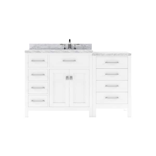 Virtu USA Caroline Parkway 57 in. W x 22 in. D x 35 in. H Single Sink Bath Vanity in White with Marble Top