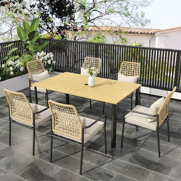 7-Piece Metal Outdoor Dining Set with Gray Cushion