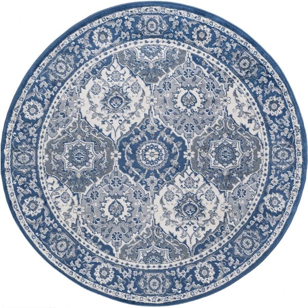 Madison Oriental Navy 8 ft. Round Indoor Area Rug