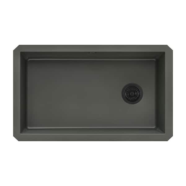 epiGranite 32 in. Undermount SIngle Bowl Kitchen Sink in Juniper Green Granite Composite with Offset Drain