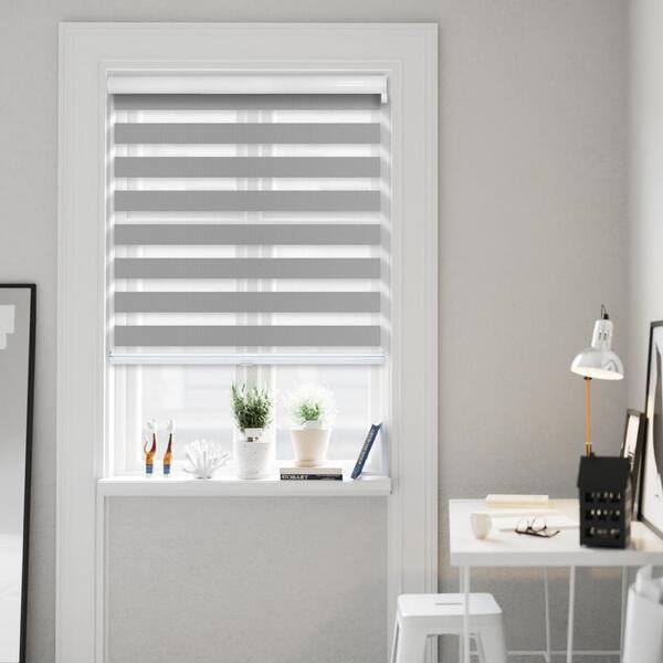 Chicology Cut-to-Size Storm Cordless Light Filtering Dual Layer Privacy Polyester Zebra Roller Shade 15.5 in. W x 72 in. L