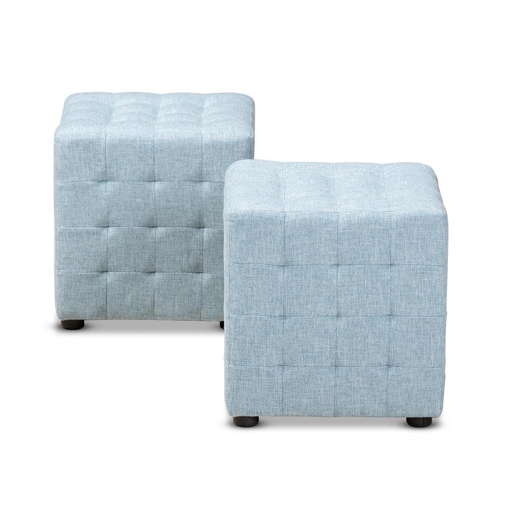 Baxton Studio Elladio Light Blue Cube Ottoman Set 156 2PC 9299 HD