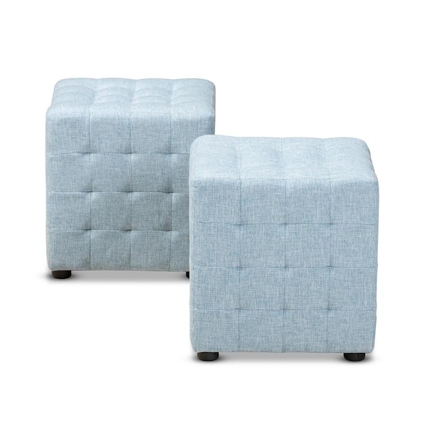 Baxton Studio Elladio Light Blue Cube Ottoman Set