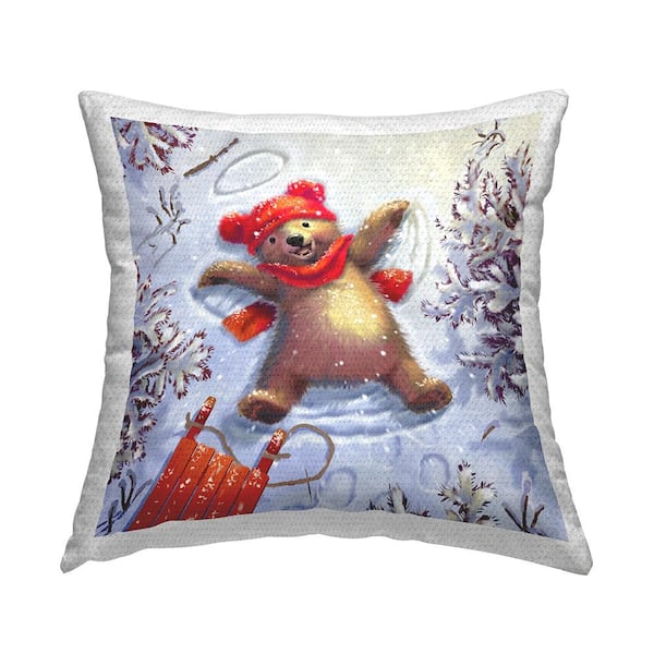 Stupell Industries Snow Angel Bear Smiling Winter Multi-Color Square Outdoor Throw Pillow