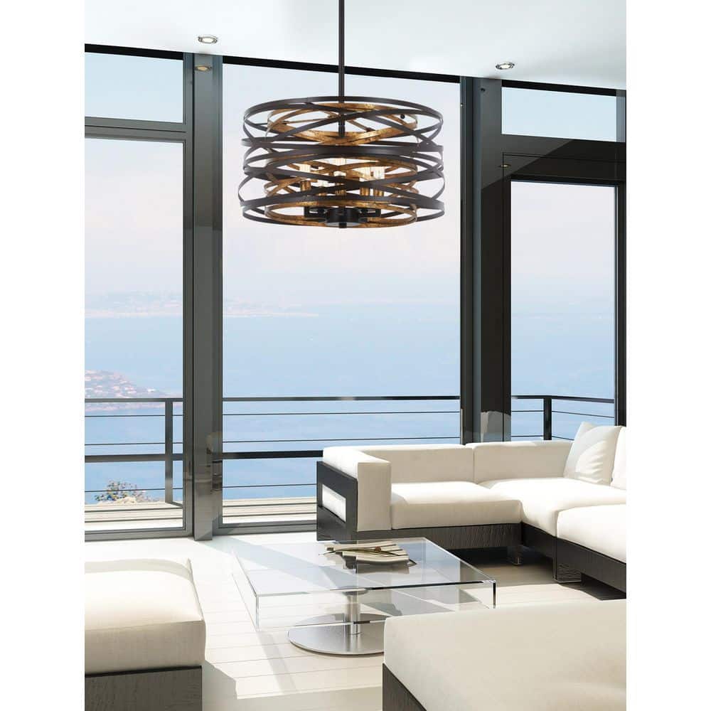Mosaic Gold & Dark Bronze 5-Light Pendant Chandelier with Adjustable Height