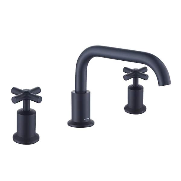 UPIKER Modern 8 in. Widespread Double Handle 360° Swivel Spout Bathroom Faucet with Drain Kit Included in Matte Black