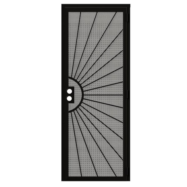 32 in. x 80 in. Universal/Reversible Hinging Black Surface Mount Steel Security Door w/ Perforated Metal Screen(No Lock)