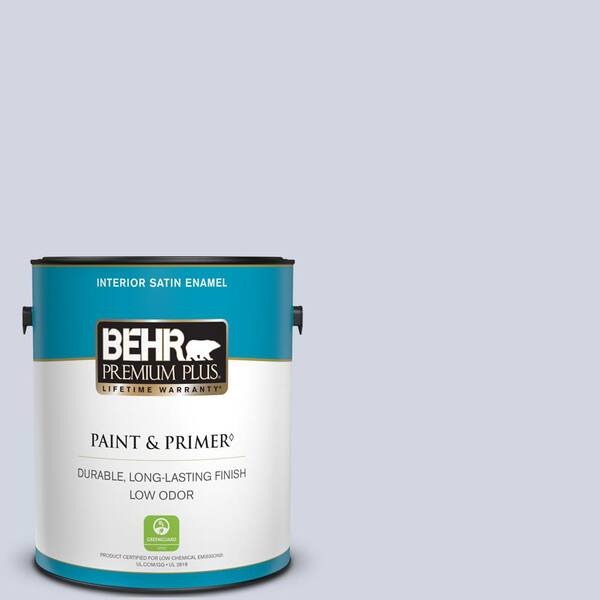 BEHR PREMIUM PLUS 1 gal. #PPU16-08 Hint of Violet Satin Enamel Low Odor Interior Paint & Primer