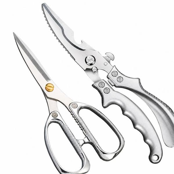 2-Pack Stainless Steel Kitchen Scissors for Food, Meat and Bone, Premium, Heavy Duty Poultry Shears, Silver