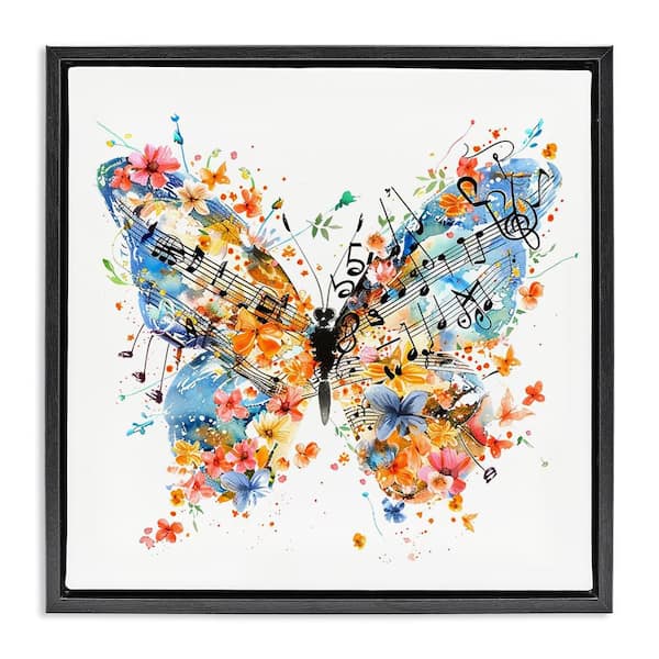Stupell Industries Song Notes Butterfly by LSR Design Studio Black Floater Frame Animal Graphic Art Print 25 in. x 25 in.
