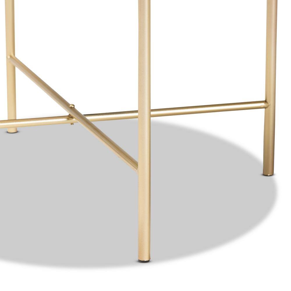 Maddock 19.3" Round White Marble and Gold Metal End Table