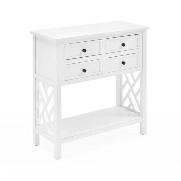 Alaterre Furniture Coventry 32 in. White Standard Rectangle Wood Console Table with 4Drawers