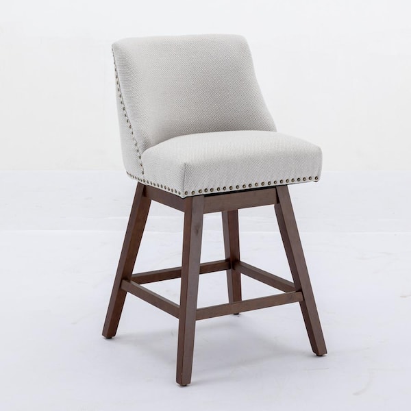 CSC DECOR INC 26 in. H Ivory Wing Back Wood Counter Height Swivel Barstools Upholstered Bar Stools Counter Stools (Set of 2)