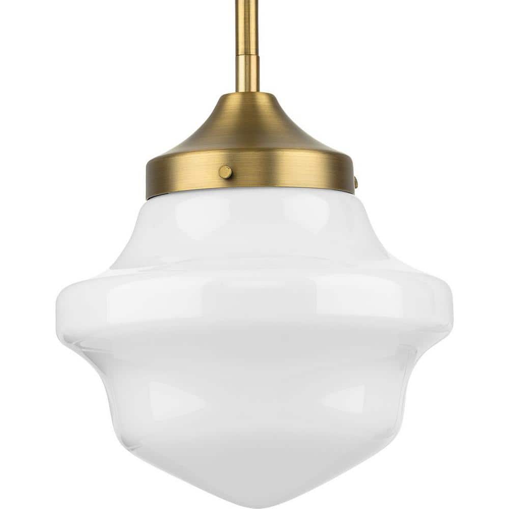 Vintage Brass Mini Pendant with White Opal Glass Shade