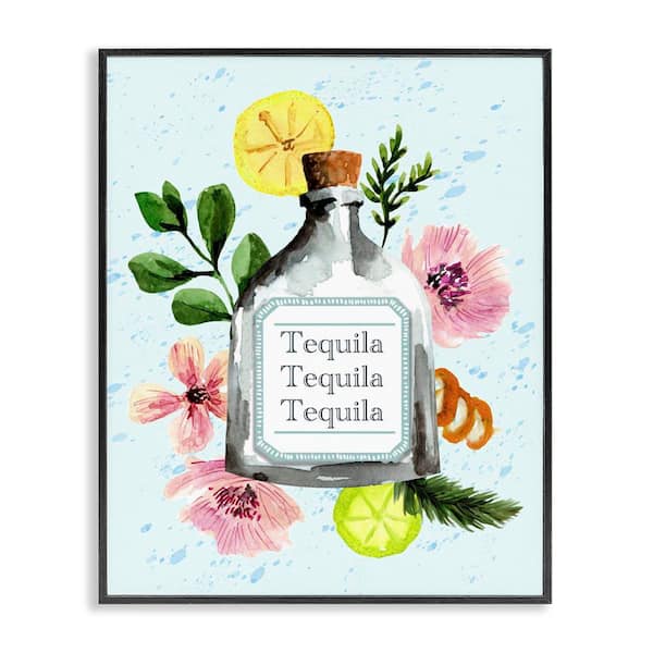 Stupell Industries Floral Tequila Bottle by Kate Eldridge Black Framed Food Giclee Art Print 14 in. x 11 in.
