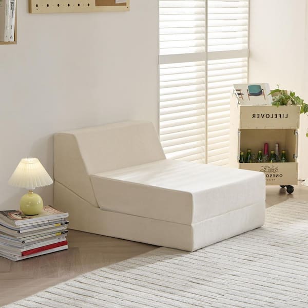 6 in. Medium Beige Twin Folding Memory Foam Sofa Mattress, Living Room Bedroom Convenience Boxed Set