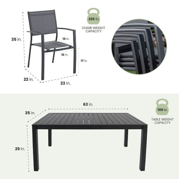 Naples 7-Piece Aluminum Outdoor Dining Set with 6 Padded Sling Chairs and a 63 in. x 35 in. Dining Table