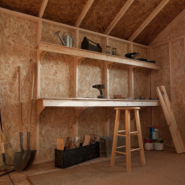 Professionally Assembled Meridian Deluxe 8 ft. x 12 ft. Wood Garden Shed Storage with Driftwood Shingles (96 sq. ft.)