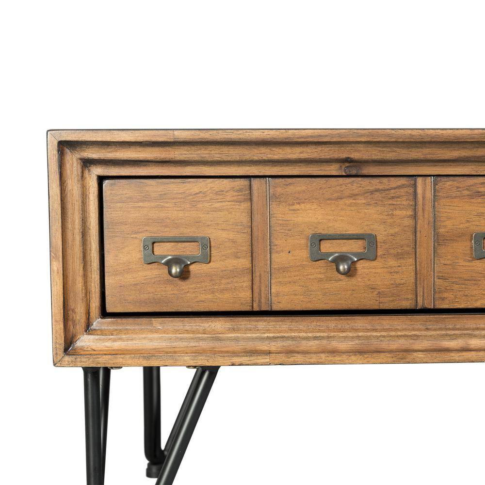 Tanner Light Walnut Industrial Sofa Table with Storage