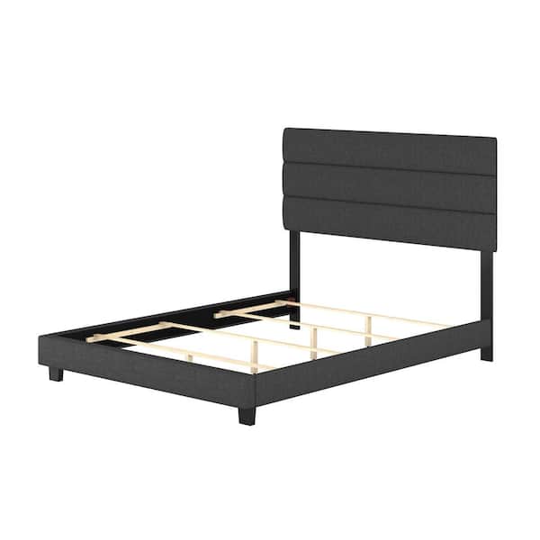 Boyd Sleep Ravenna Upholstered Linen Tri-Panel Channel Headboard Platform Bed Frame, Full, Black