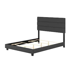 Ravenna Upholstered Linen Tri-Panel Channel Headboard Platform Bed Frame, Queen, Black