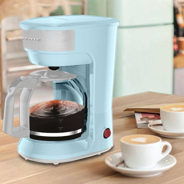 OVENTE Light Blue 12-Cup Drip Coffee Maker 1-Touch Operation Machine,  Anti-Drip System Reusable Filter Clear View Water Gauge CM412LBL