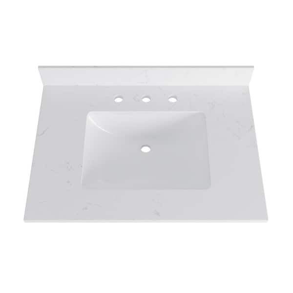DELUXE DL LIVING 31 in. W. x 22 in. D Engineered Stone Composite White Rectangular Single Sink Bathroom Vanity Top in Carrara White