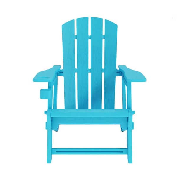 GWRGWR Outdoor Plastic Adirondack Chair with Cup Holder in Azure Blue