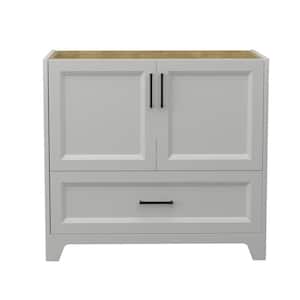 Xspracer 36 in. W x 21.5 in. D x 33.5 in. H Freestanding Solid Wood Bath Vanity Cabinet without Top in Light Gray