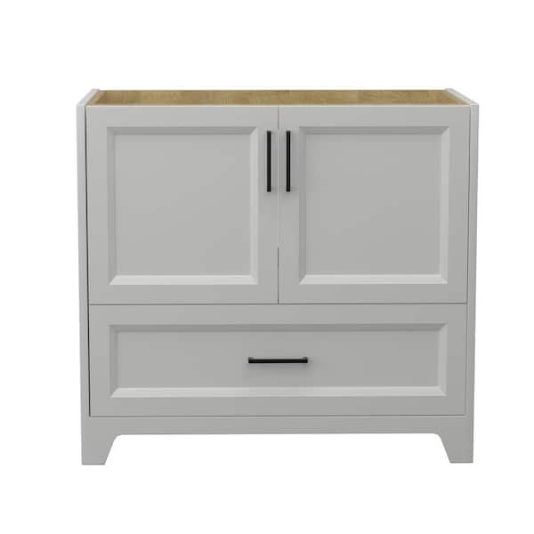 Xspracer Spacer 36 in. W x 21.5 in. D x 33.5 in. H Freestanding Solid Wood Bath Vanity Cabinet without Top in Light Gray