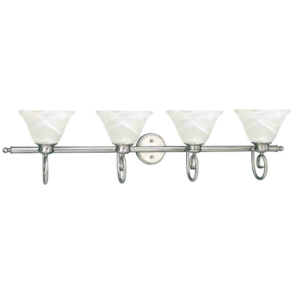 Troy 48 in. 4-Light Brushed Nickel Bath or Vanity Light with Alabaster Glass Bell Shades price history on PriceWatchPro