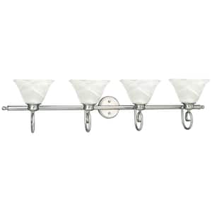 Troy 48 in. 4-Light Brushed Nickel Bath or Vanity Light with Alabaster Glass Bell Shades