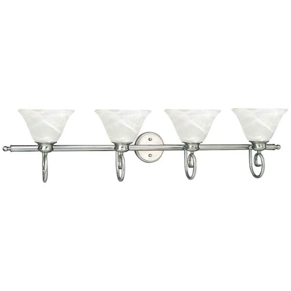 Volume Lighting Troy 48 in. 4-Light Brushed Nickel Bath or Vanity Light with Alabaster Glass Bell Shades