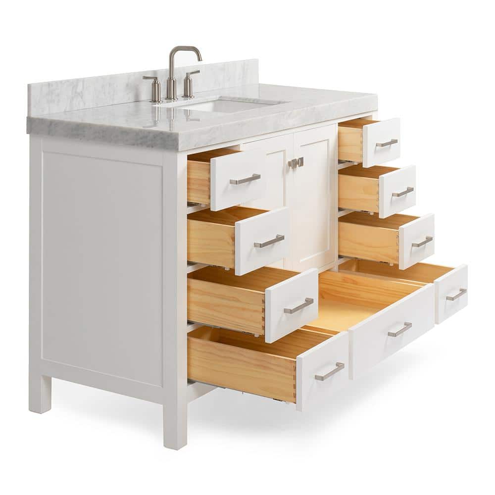 Cambridge 54'' White Wood Single Sink Vanity with Carrara Marble Top