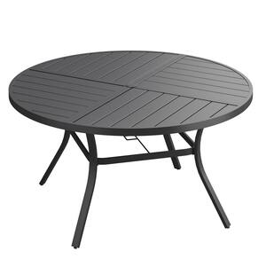 53.1 in. Black Round Outdoor Metal Patio Dining Table for 8, All-Weather Lawn Garden Table