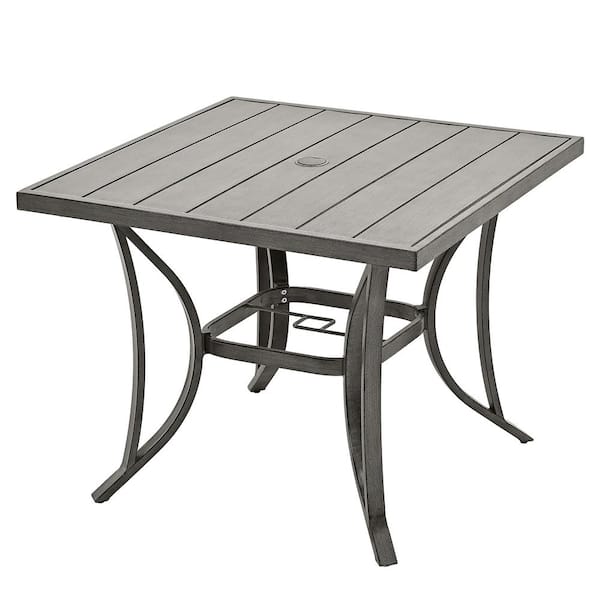 EGEIROSLIFE Modique Square Outdoor Aluminum Dining Table with Umbrella Hole