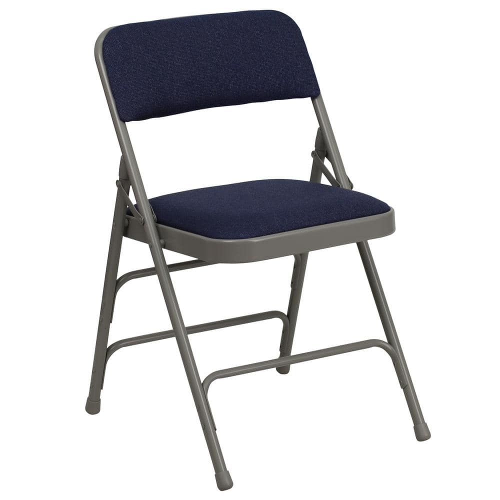 Hercules Series Curved Triple Braced & Double Hinged Navy Fabric Upholstered Metal Folding Chair -  Flash Furniture, HAMC309AFNVY