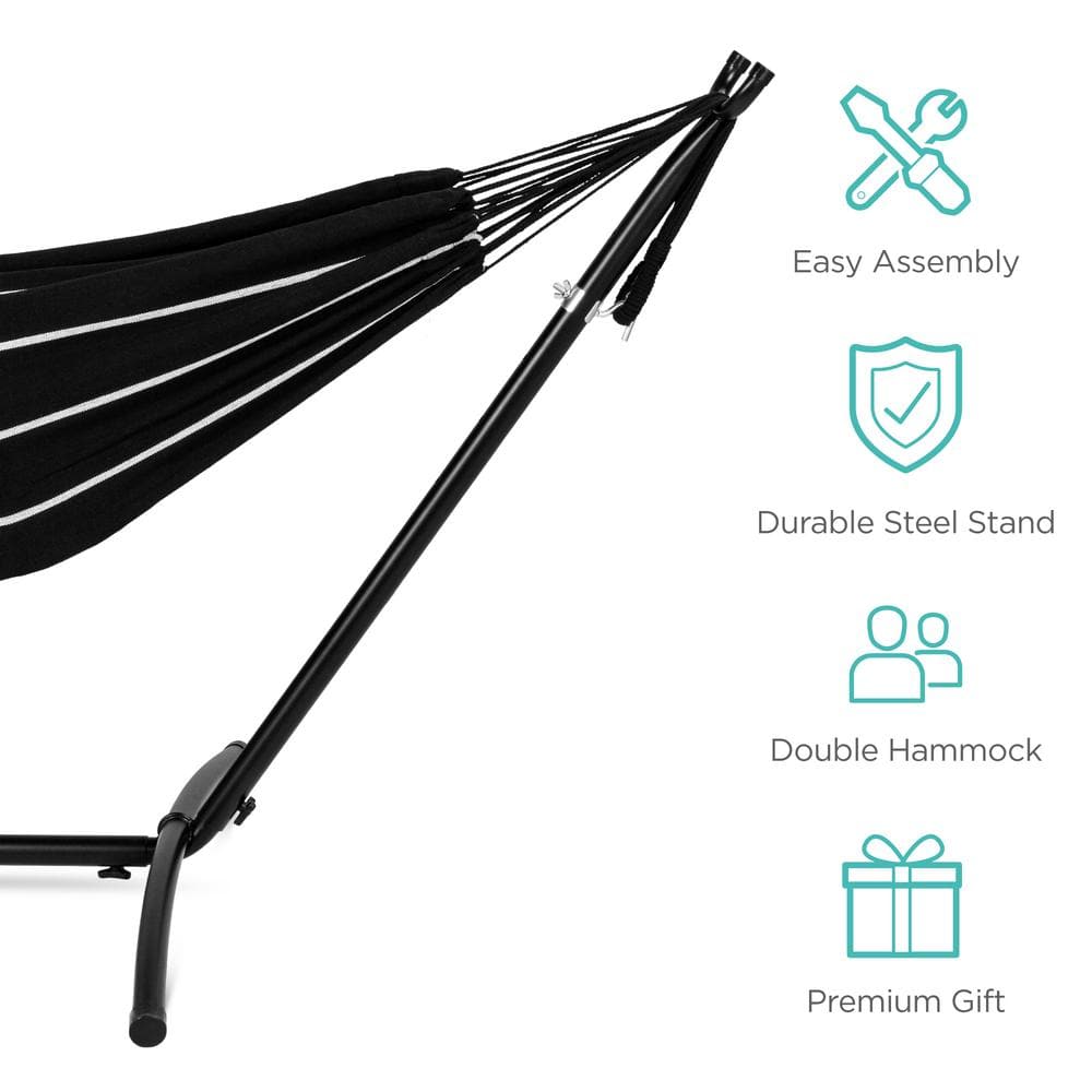 Onyx 2-Person Brazilian-Style Cotton Double Hammock with Steel Stand