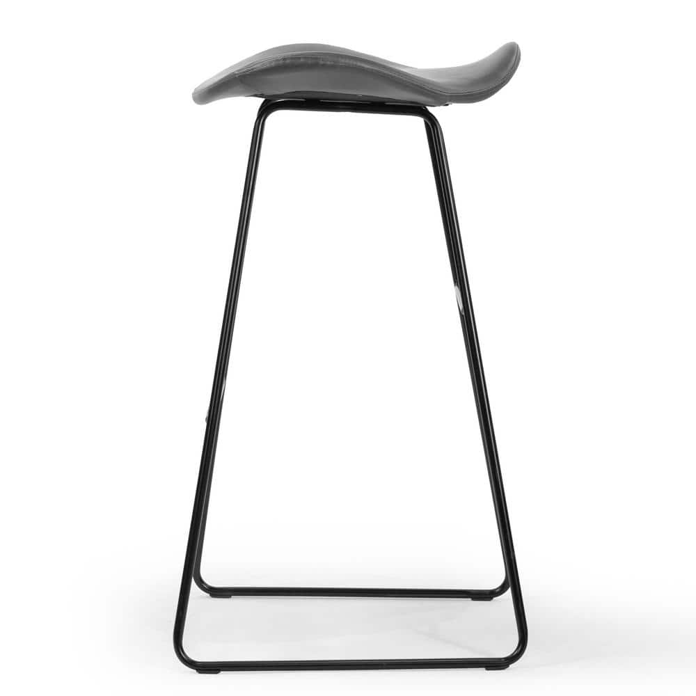 Modern Saddle-Style 25" Black Metal & Leather Backless Barstool
