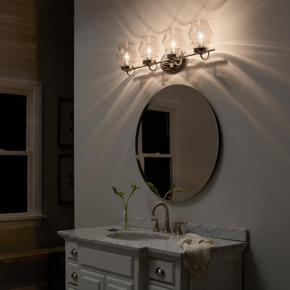 Janiel 33.25" 4-Light Polished Nickel Vanity Light with Clear Glass Shades