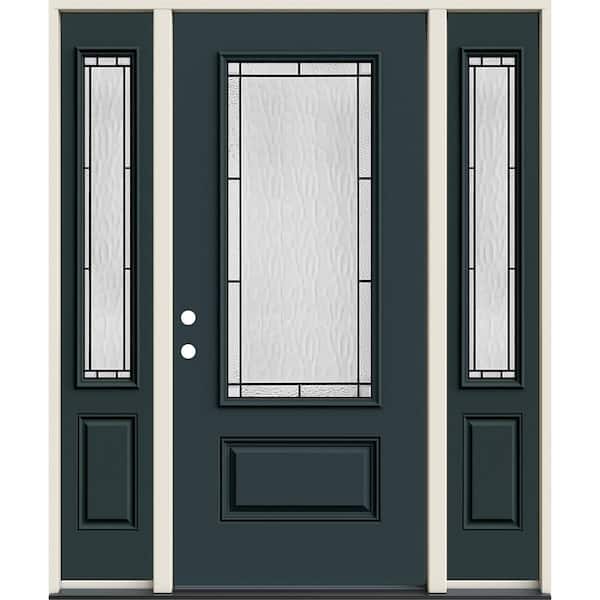 60 in. x 80 in. Right-Hand 3/4 Lite Decorative Glass Wendover Marine Fiberglass Prehung Front Door w/Sidelites
