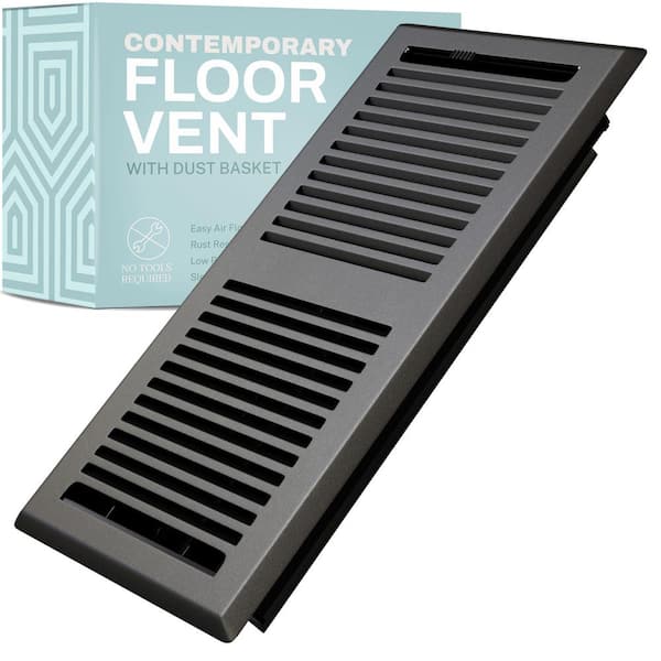 HOME INTUITION Contemporary 4 x 10 in. Decorative Floor Register Vent with Mesh Cover Trap, Dark Grey